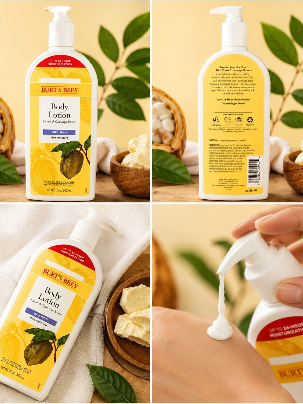 Burt's Bees Yellow Body Lotion Cocoa & Cupuaçu Butter